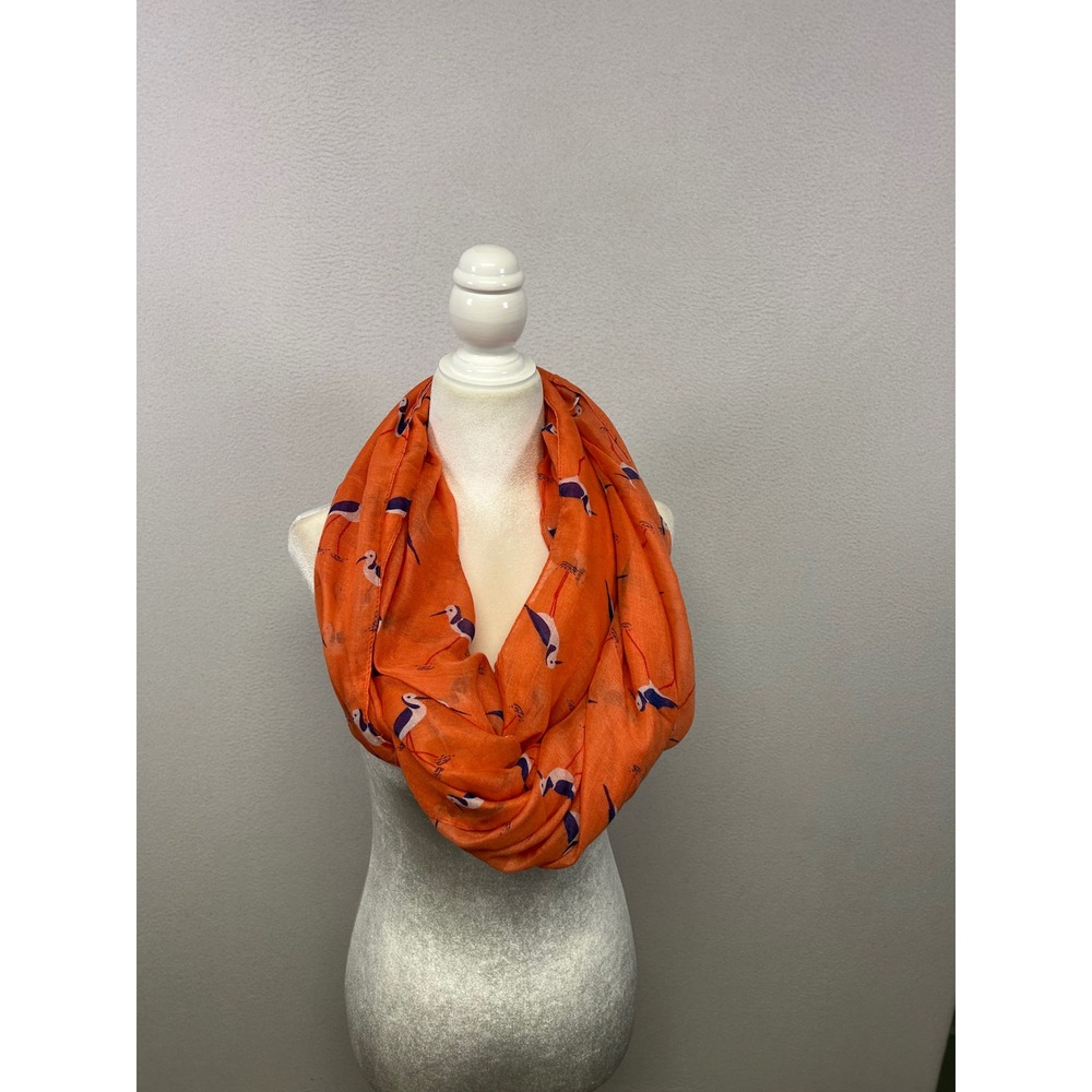 Coastal Nautical Printed Village Womens OS Orange Bird Print Infinity Scarf